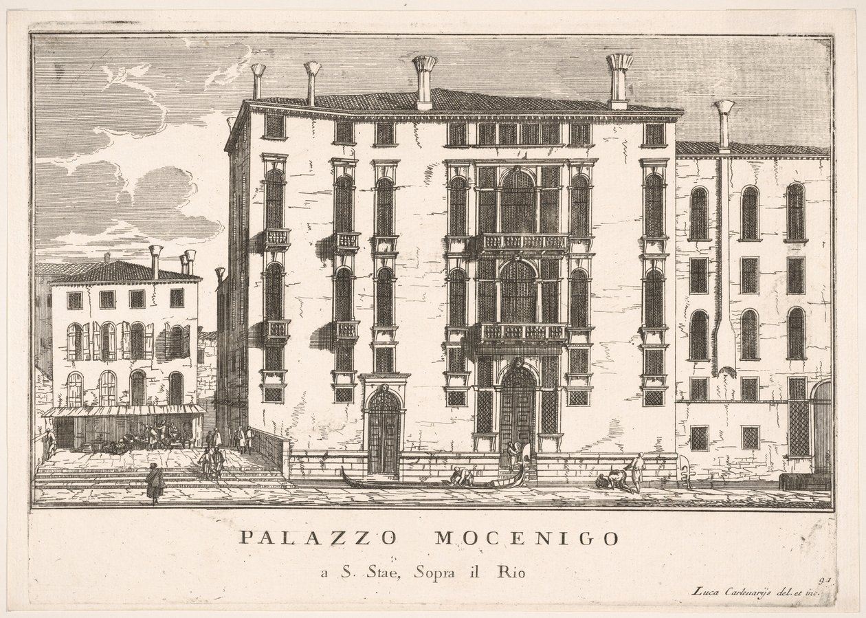 Planche 91 : Vue du palais Mocenigo à Campo San Stae, Venise, 1703, des bâtiments..., 1703 - Luca Carlevarijs