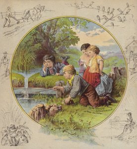 Enfants pêchant dans un étang