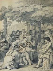 Les Indiens remettant les captifs anglais au colonel Bouquet près de son camp aux fourches de Muskingum, Amérique du Nord en novembre 1764, c.1769