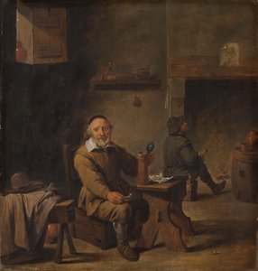 Vieil homme assis dans une taverne