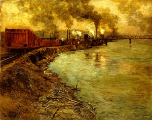 Train de marchandises au crépuscule