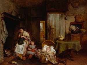 Une leçon de couture près du feu, 1867