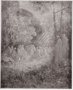 La Divine Comédie, Purgatorio, Chant 7 : Les esprits chantant Salve Regina dans le vallon - par Dante Alighieri (1265-1321) - Illustration par Gustave Doré (1832-1883)