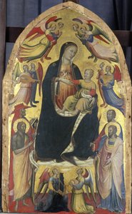 Madone et Enfant sur un trône de nuages avec des saints et des anges, vers 1415-20