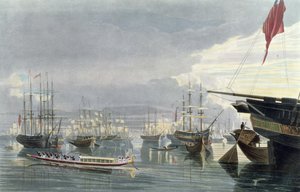 Vue de la rivière, des navires et de la ville de Calcutta, près de Smiths Dock, 1837, gravé par Robert Havell le Jeune