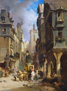 Scène de rue à Morlaix en 1830, 1870