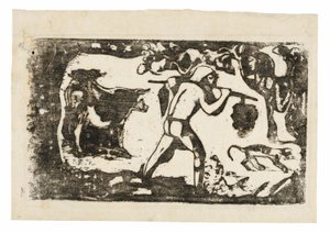 Tahitien portant des bananes, de la suite des dernières gravures sur bois