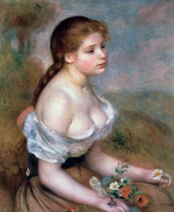 Fille avec des fleurs, vers 1900