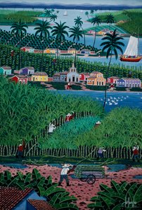 Art naïf représentant la récolte de bambou, État de Bahia, Brésil