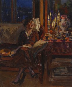 Dame avec un Livre dans un Intérieur