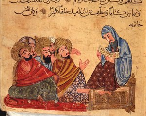 Socrate débat de philosophie avec ses disciples, Turquie, manuscrit arabe