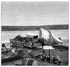 Un ferry sur la rivière Vaal, Transvaal, Afrique du Sud, vers 1890