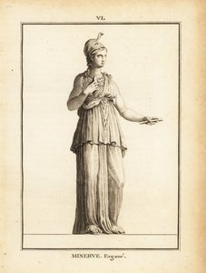 Statue de Minerve Ergane, déesse romaine de la sagesse, avec casque et serpent