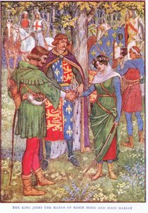 Le roi joint les mains de Robin des Bois et de Marianne